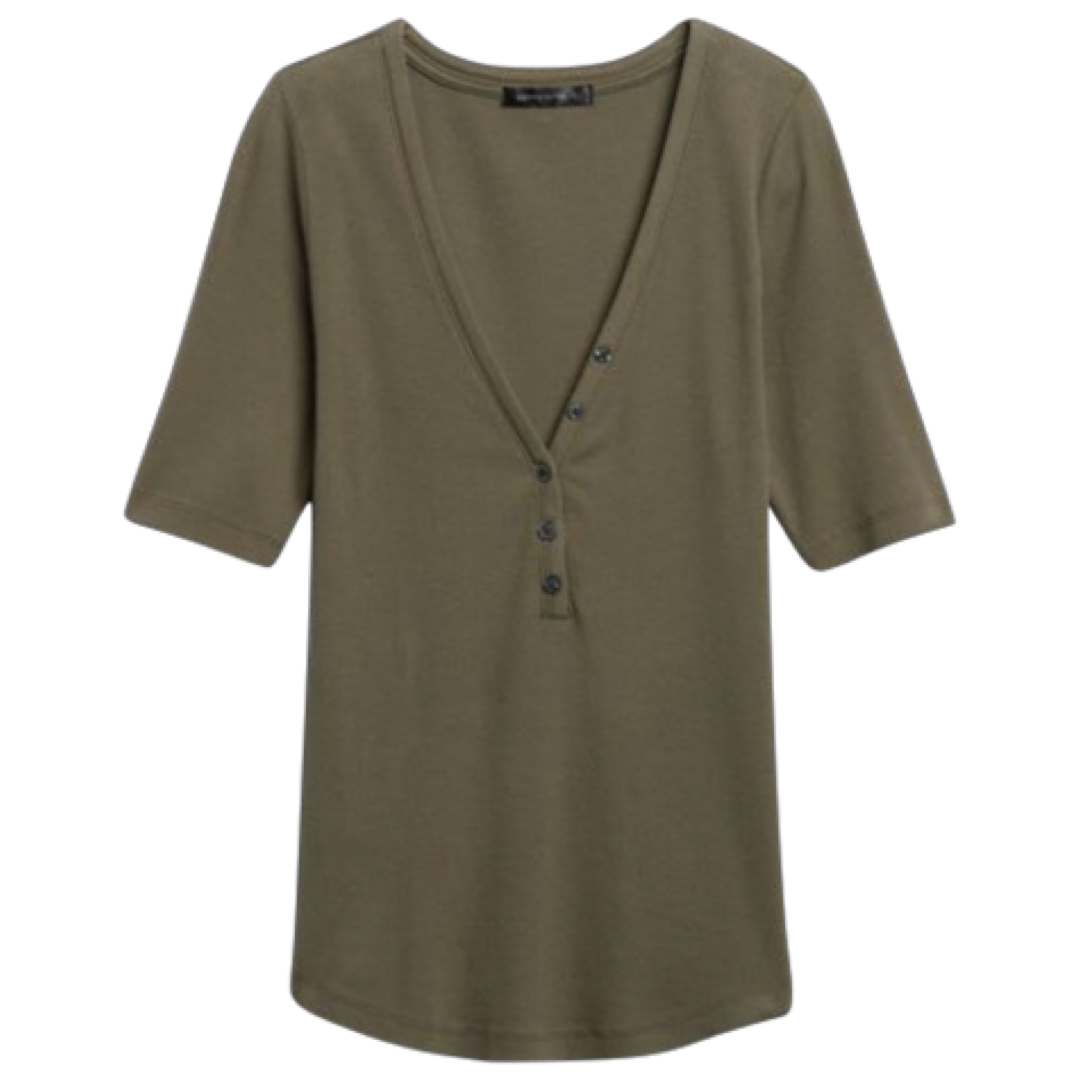Fitted Ribbed Henley T-Shirt | Banana Republic