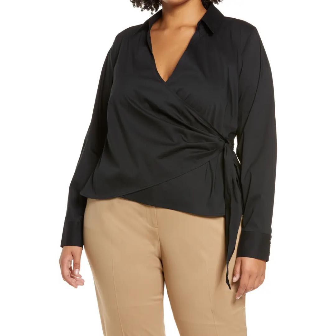 Wrap Front Poplin Top | HALOGEN® 