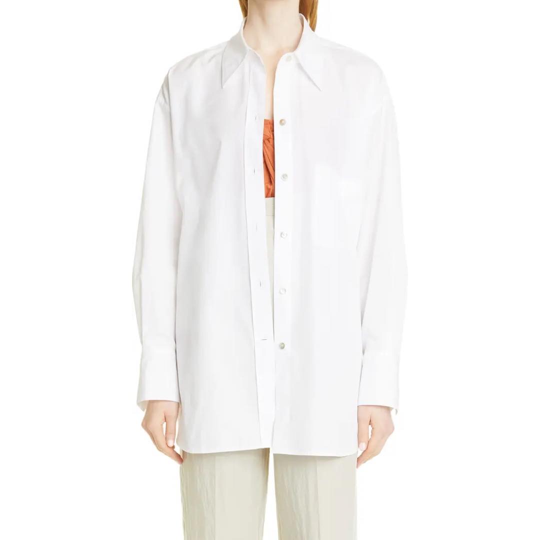 Oversize Tie Back Cotton Button-Up Shirt | VINCE