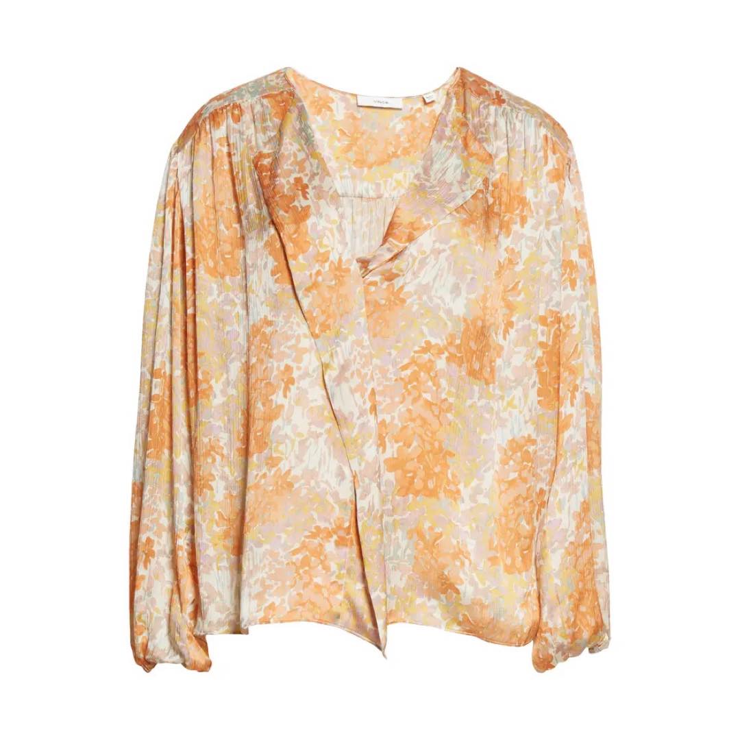 Garden Floral Shirred Silk Blouse | Vince