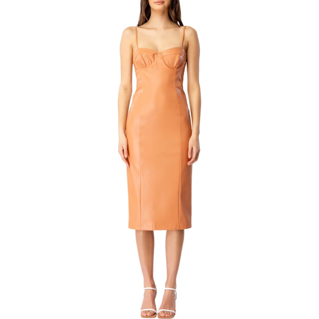 Sibella Sleeveless Faux Leather Midi Dress | Bardot