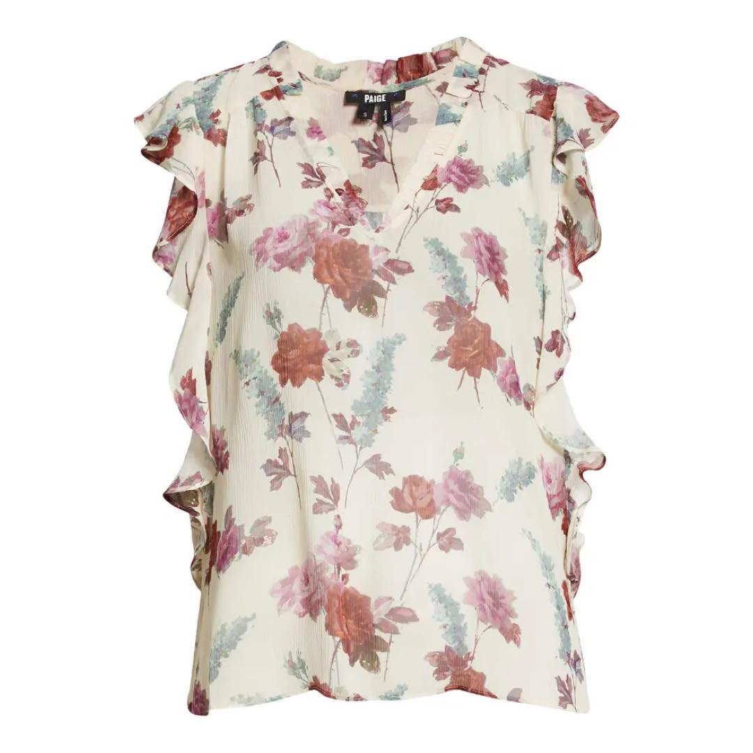 Genie Floral Print Ruffle Silk Top | PAIGE