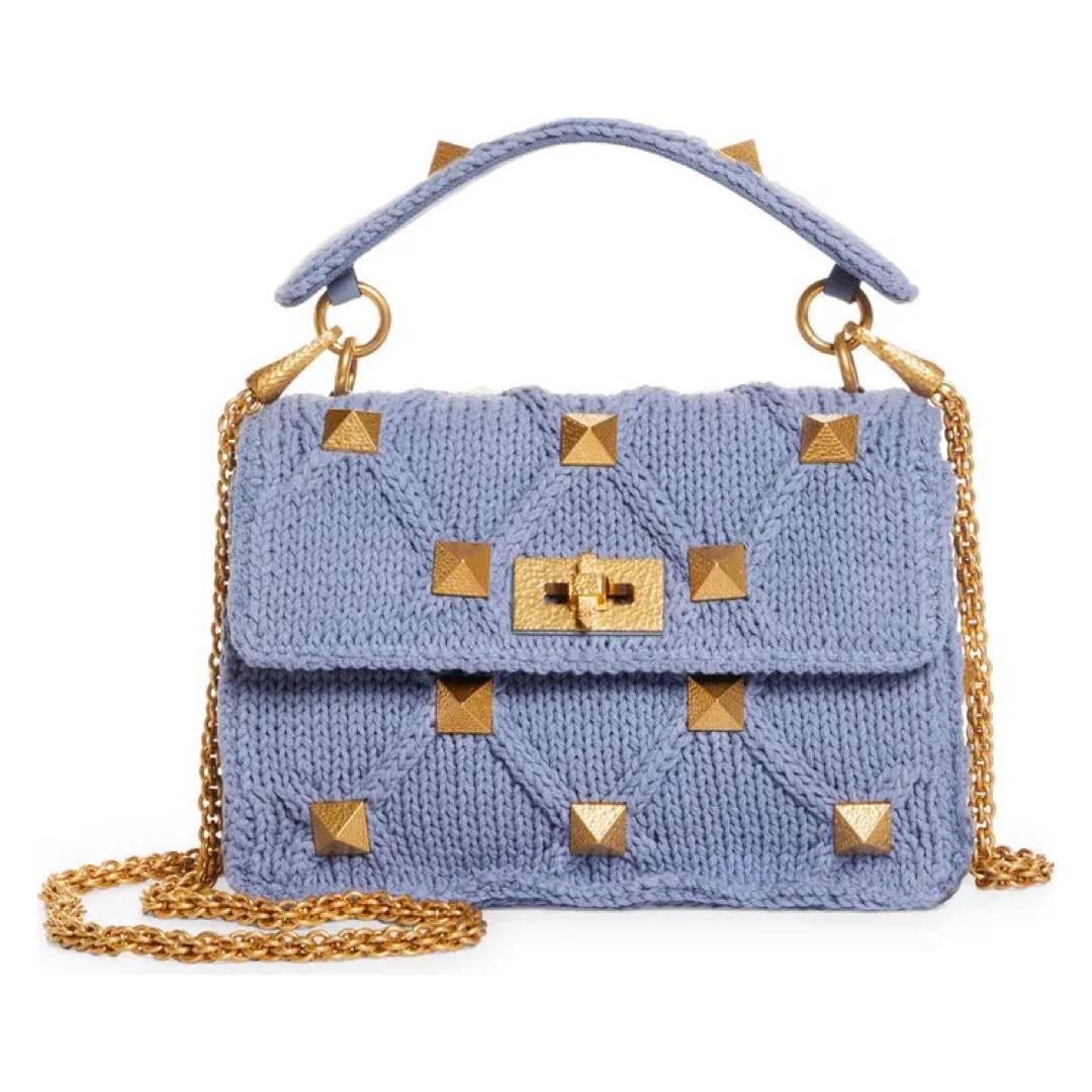 Roman Stud Knit Cotton Shoulder Bag | Valentino Garavani