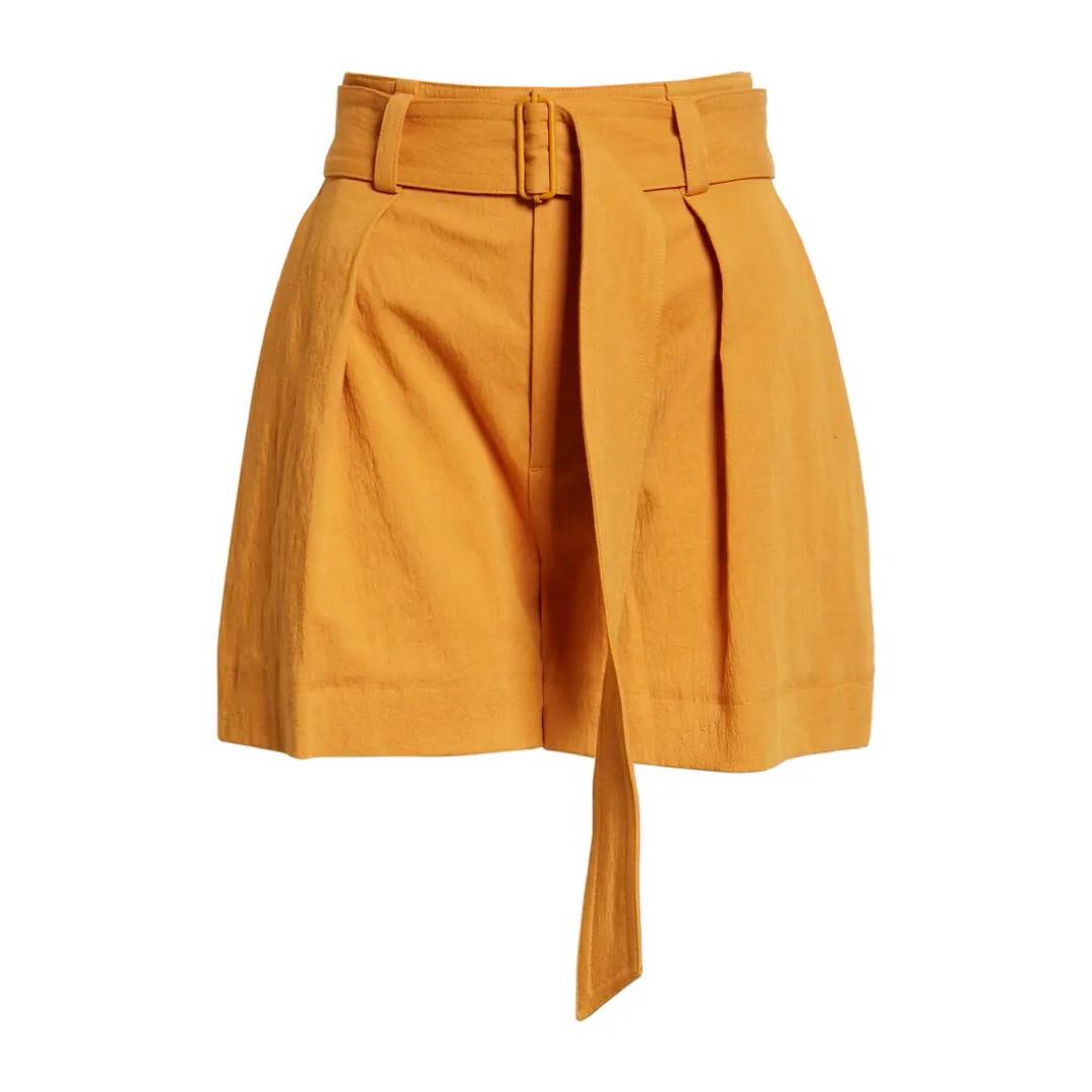 Belted Cotton & Linen Twill Shorts | Vince