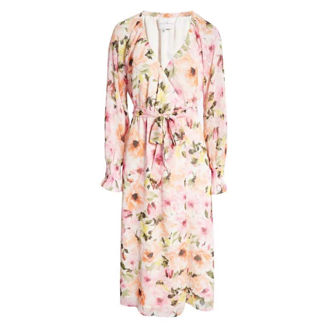 Floral Print Faux Wrap Midi Dress | Charles Henry