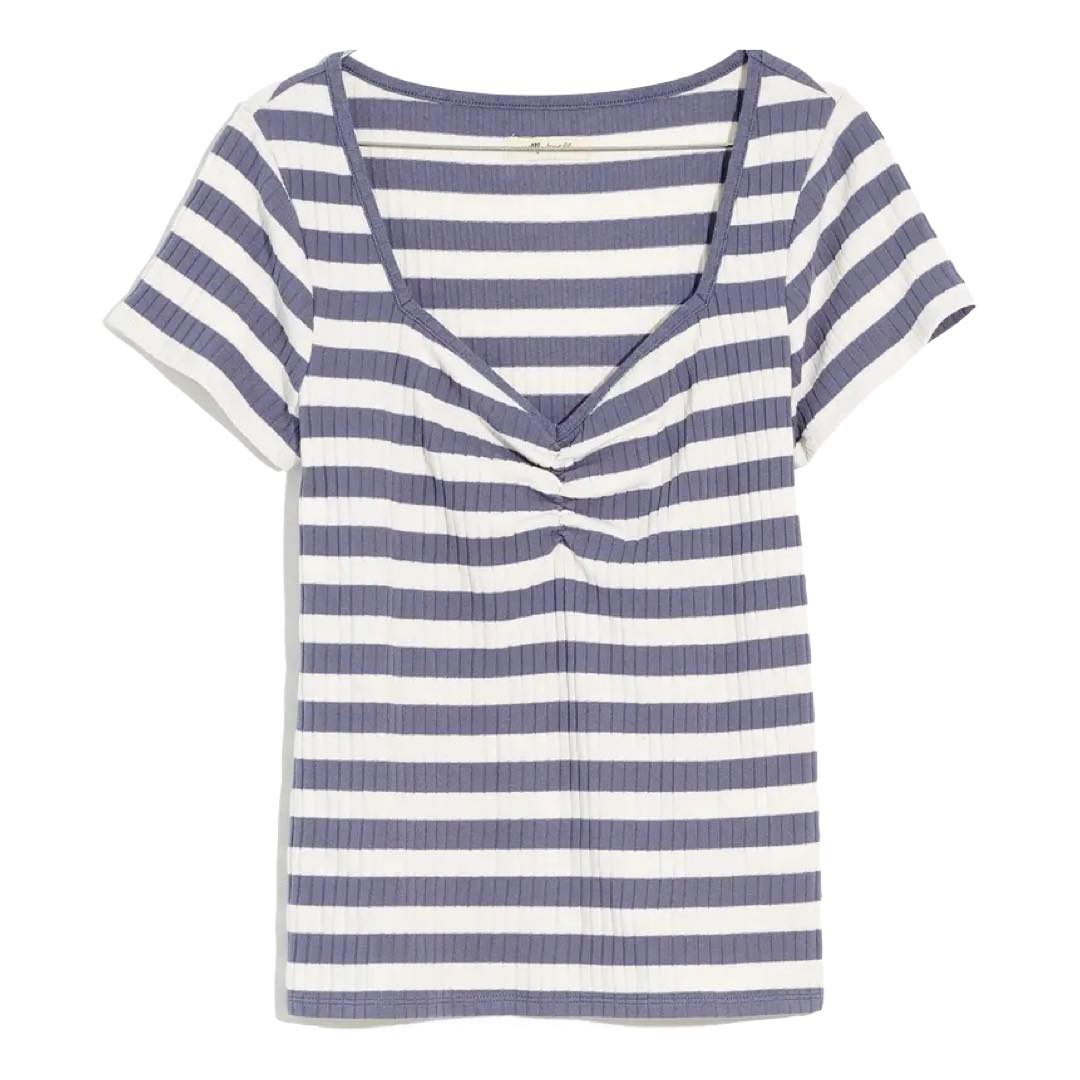 Stripe Ribbed Sweetheart Neck T-Shirt | Madewell