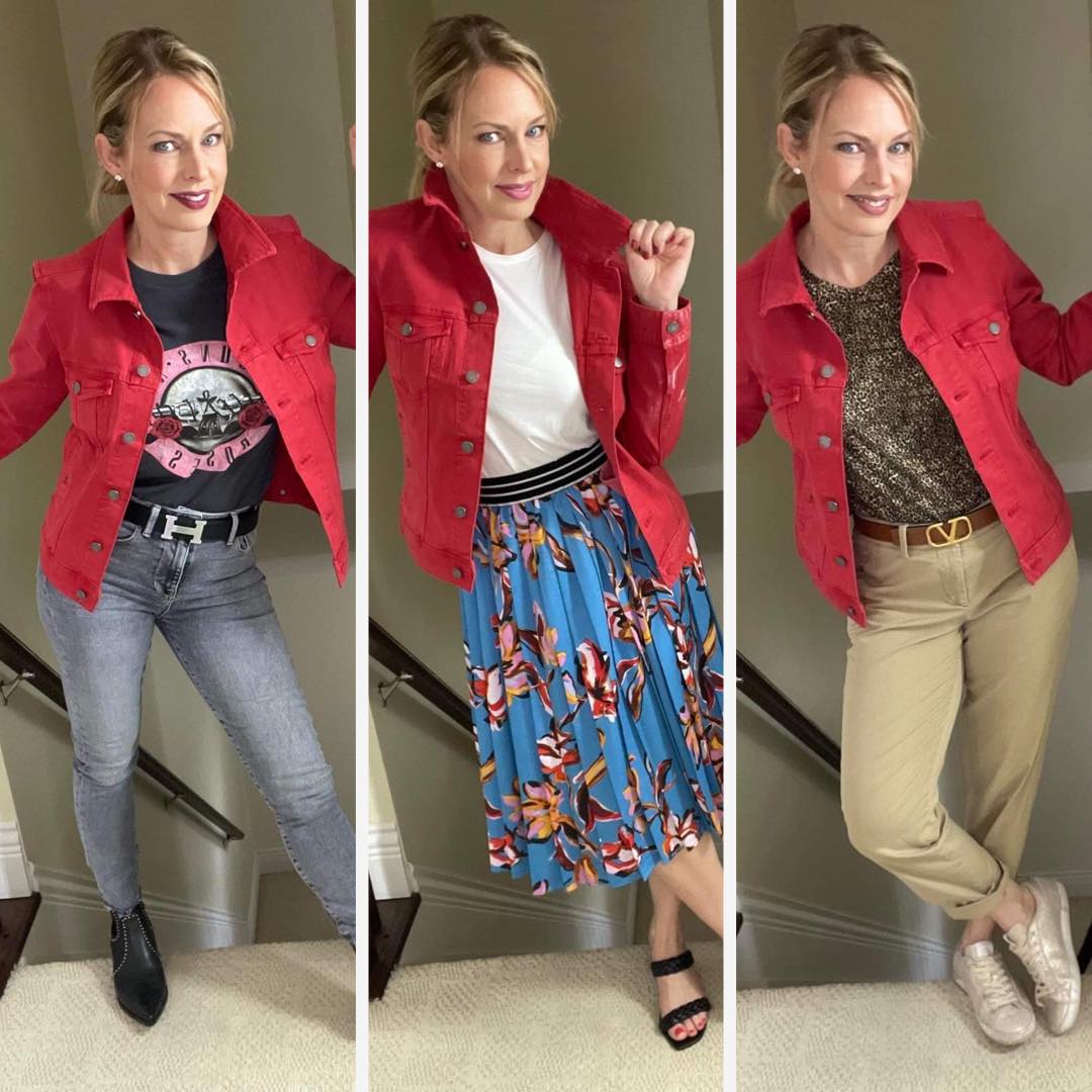 Three Ways to Wear A Colorful Denim Jacket