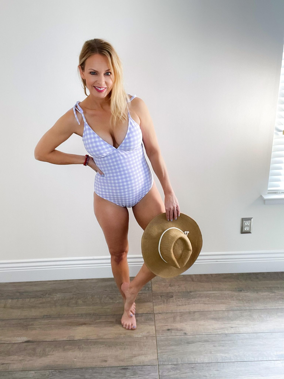 Women's Shoulder Tie Gingham Medium Coverage One Piece Swimsuit - Kona Sol™