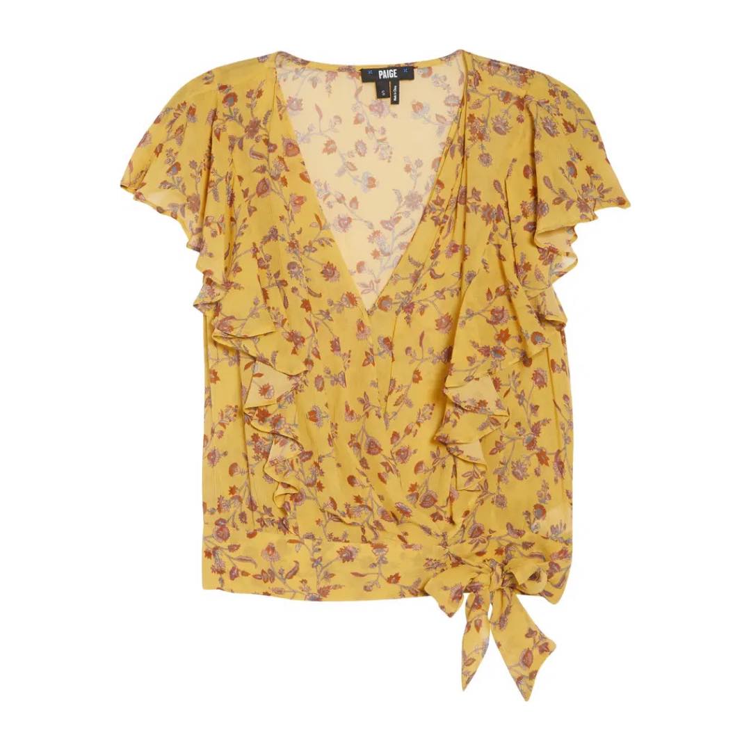 Trista Floral Ruffle Silk Blouse | Paige