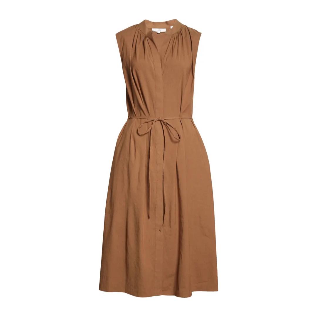 Shirred Linen Blend Dress | Vince