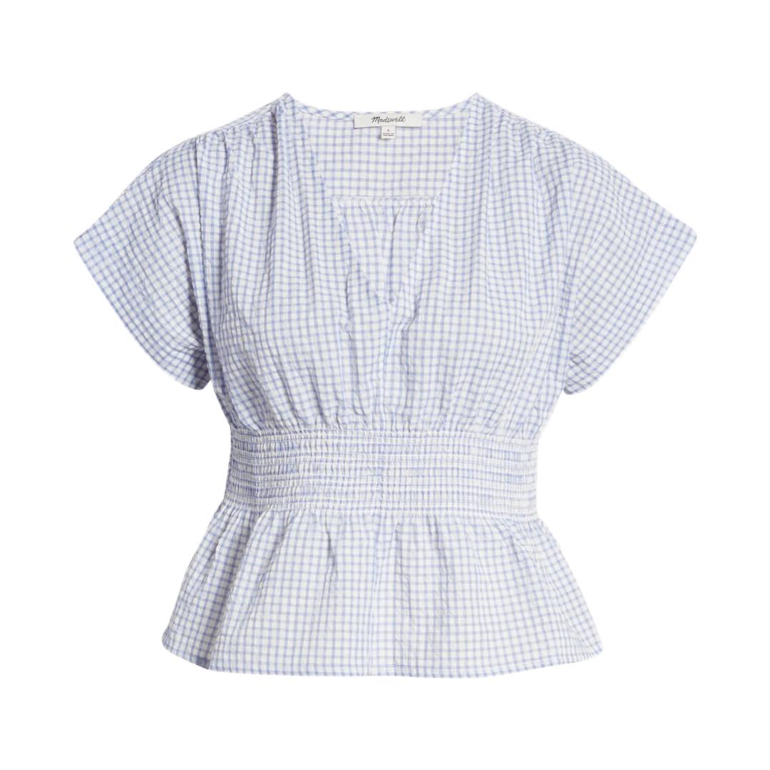 V-Neck Smocked-Waist Top in Gingham Seersucker | Madewell