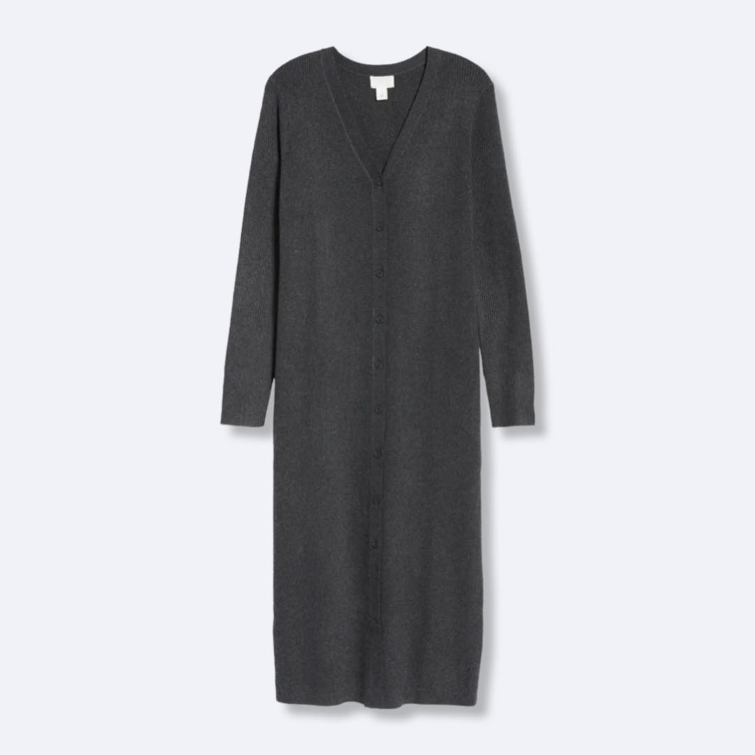 Long Sleeve Button-Up Rib Sweater Dress | Caslon®