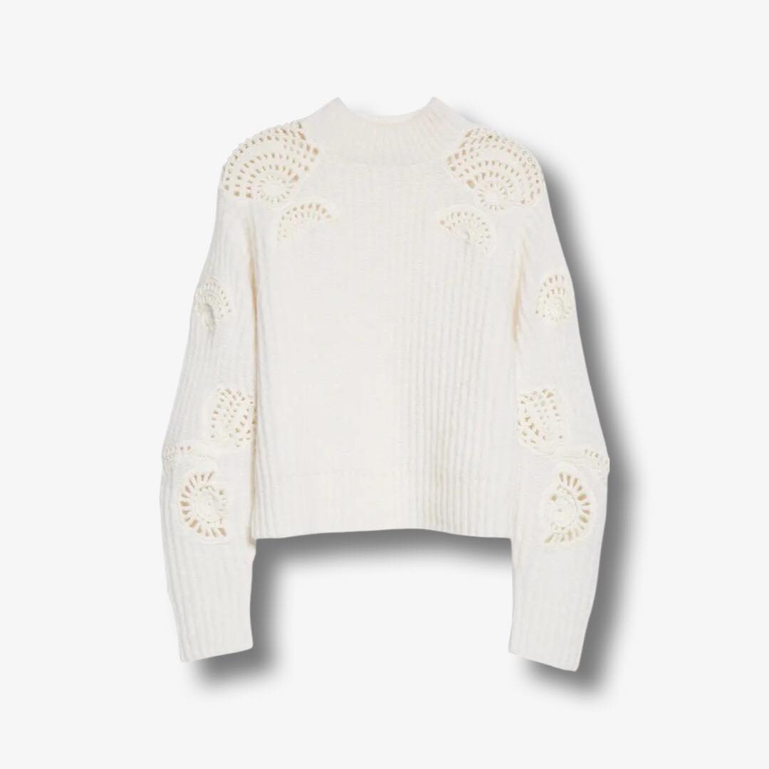 Crochet Shell Accent Rib Sweater by Vince