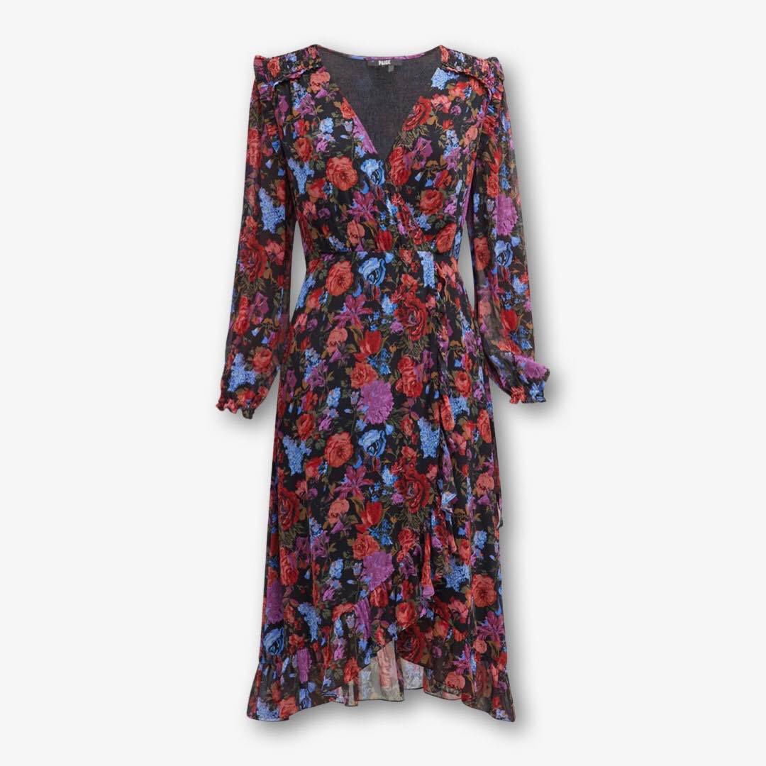 Paulette Floral Long Sleeve Silk Midi Dress by Paige