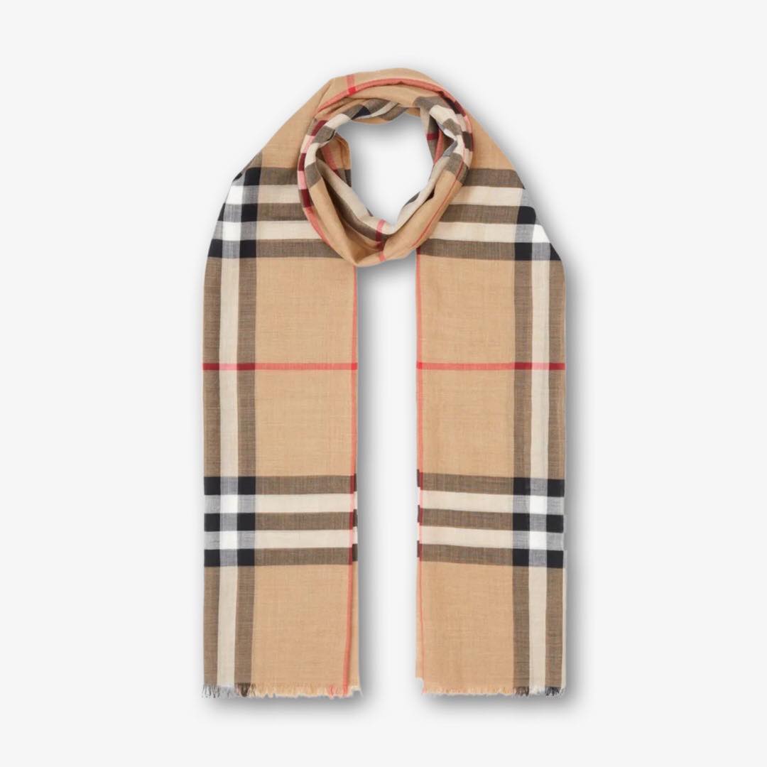 Burberry Giant Check Print Wool & Silk Scarf