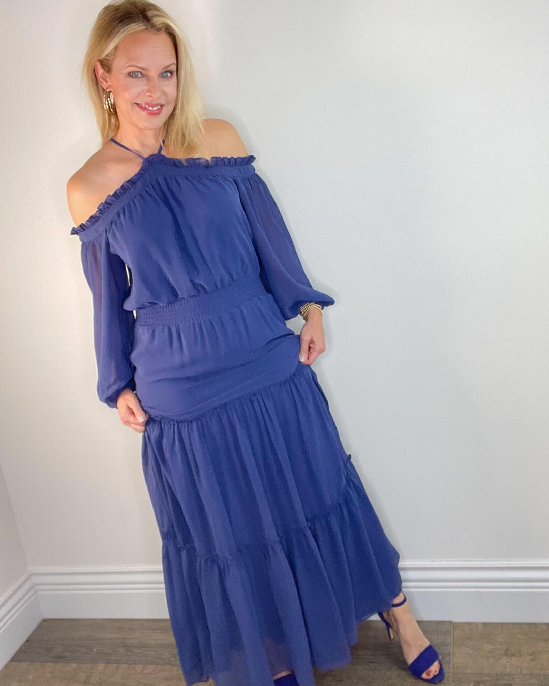 Tiered Off the Shoulder Long Sleeve Maxi Dress by 1.STATE