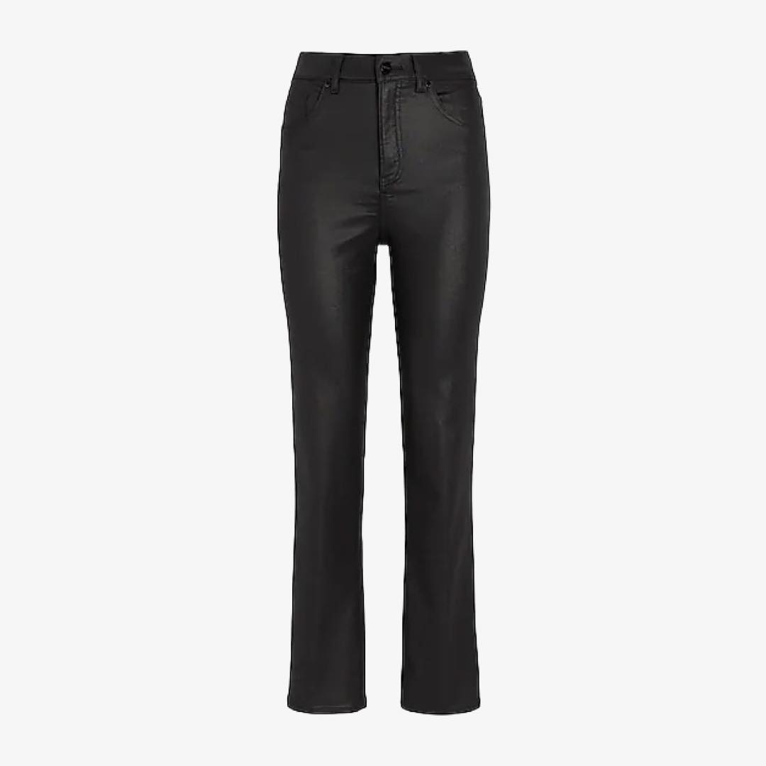 High Waisted Black Coated Straight Ankle Jeans by Express