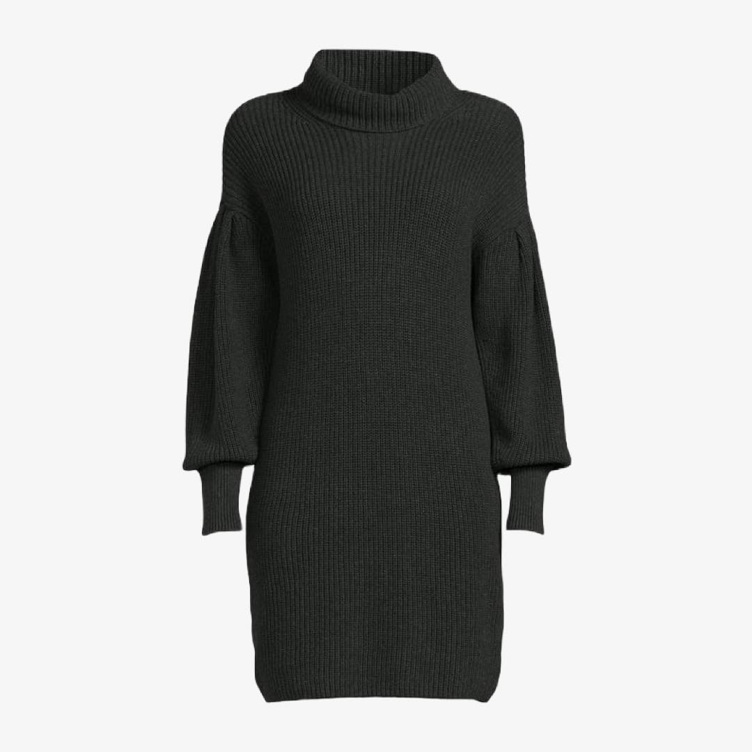 Cowl Neck Pleated Shoulder Sweater Mini Dress by Free Assembly