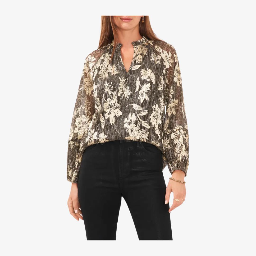 Metallic Floral Print Blouse by Vince Camuto
