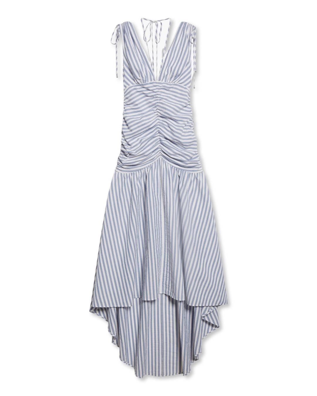 Perrin Mixed Stripe High-Low Stretch Cotton Dress by Veronica Beard