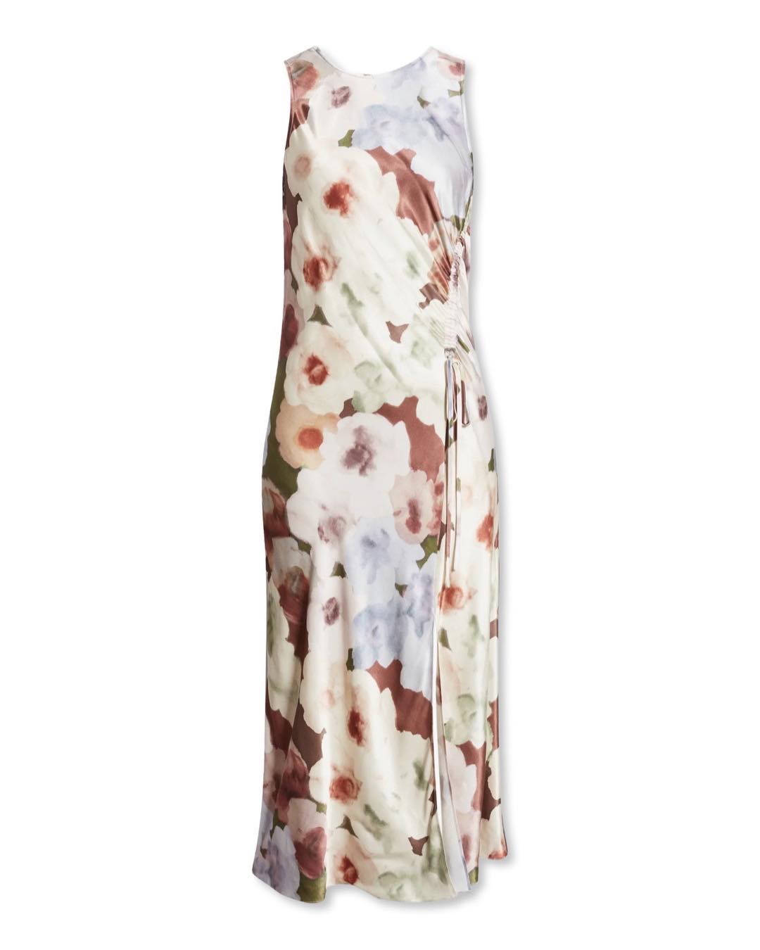 Gabriella Floral Ruched Satin Midi Dress by Rails