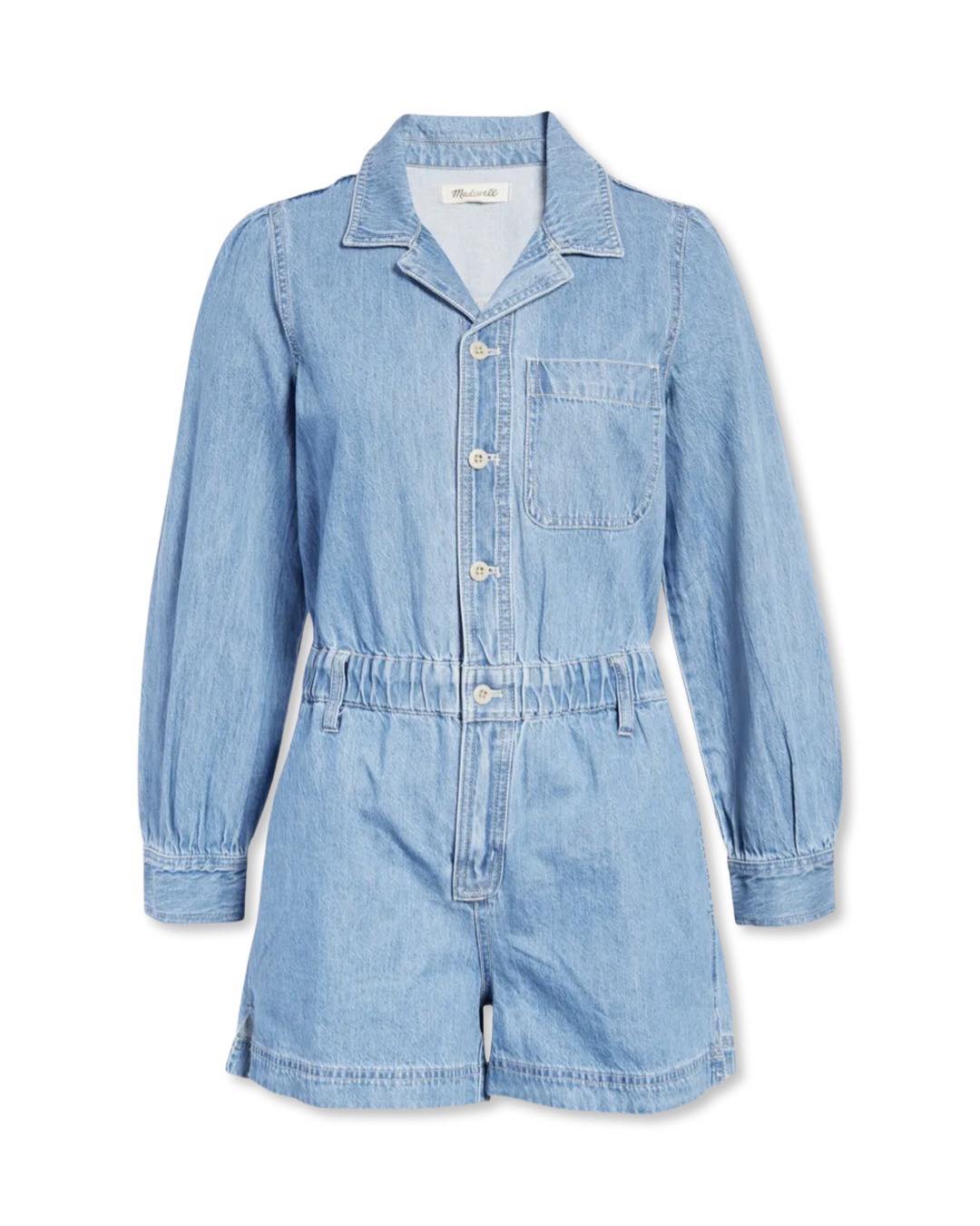 Long Sleeve Elastic Waist Denim Romper by Madewell