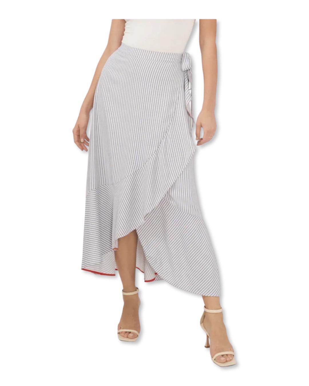 Stripe Ruffle Faux Wrap Maxi Skirt by Vince Camuto