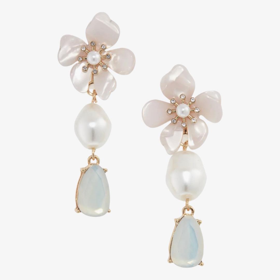 Flower Crystal & Imitation Pearl Drop Earrings by Nordstrom