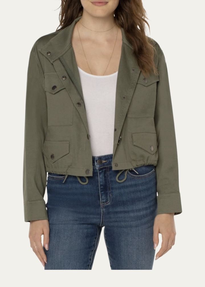 Tie Hem Crop Cargo Jacket by Liverpool Los Angeles