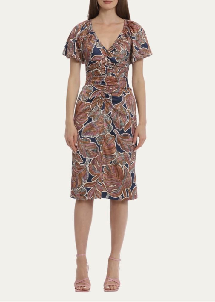 Floral Puff Sleeve Ruched Sheath Dress by Maggy London