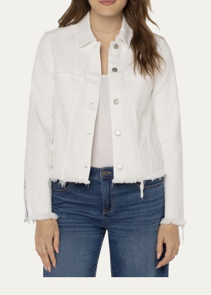 Frayed Crop Hem Denim Jacket by Liverpool Los Angeles