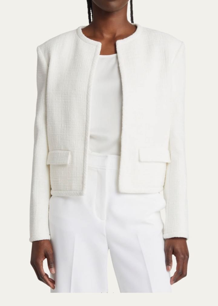 Cotton Blend Crop Tweed Jacket by Theory