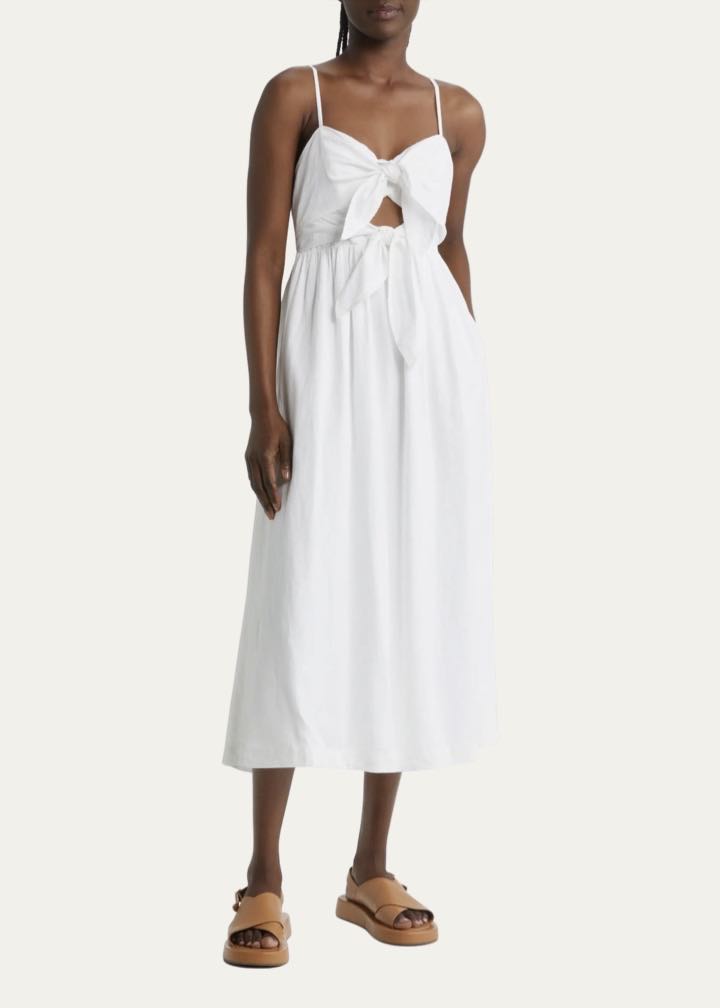 Double Tie Cutout Sweetheart Linen Blend Midi Dress by Madewell