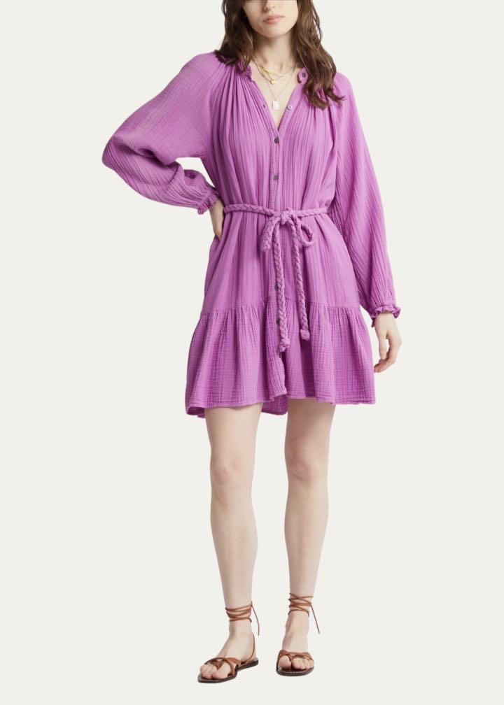 Rainy Long Sleeve Cotton Gauze Shirtdress by Xirena