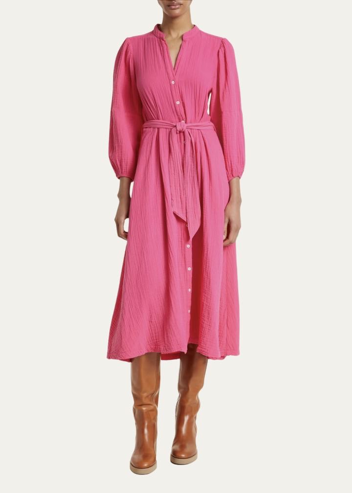 Selene Long Sleeve Cotton Gauze Midi Shirtdress by Xirena