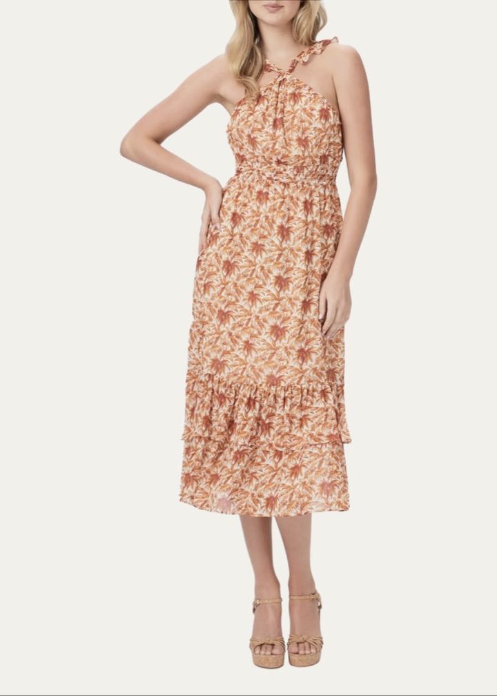 Florencia Palm Print Silk Halter Dress by Paige