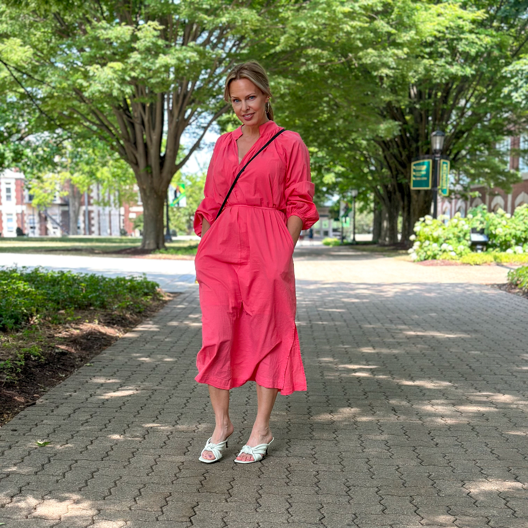 Make A Statement In This Laid Back Coral Cotton Dress With Its Polished Aesthetics