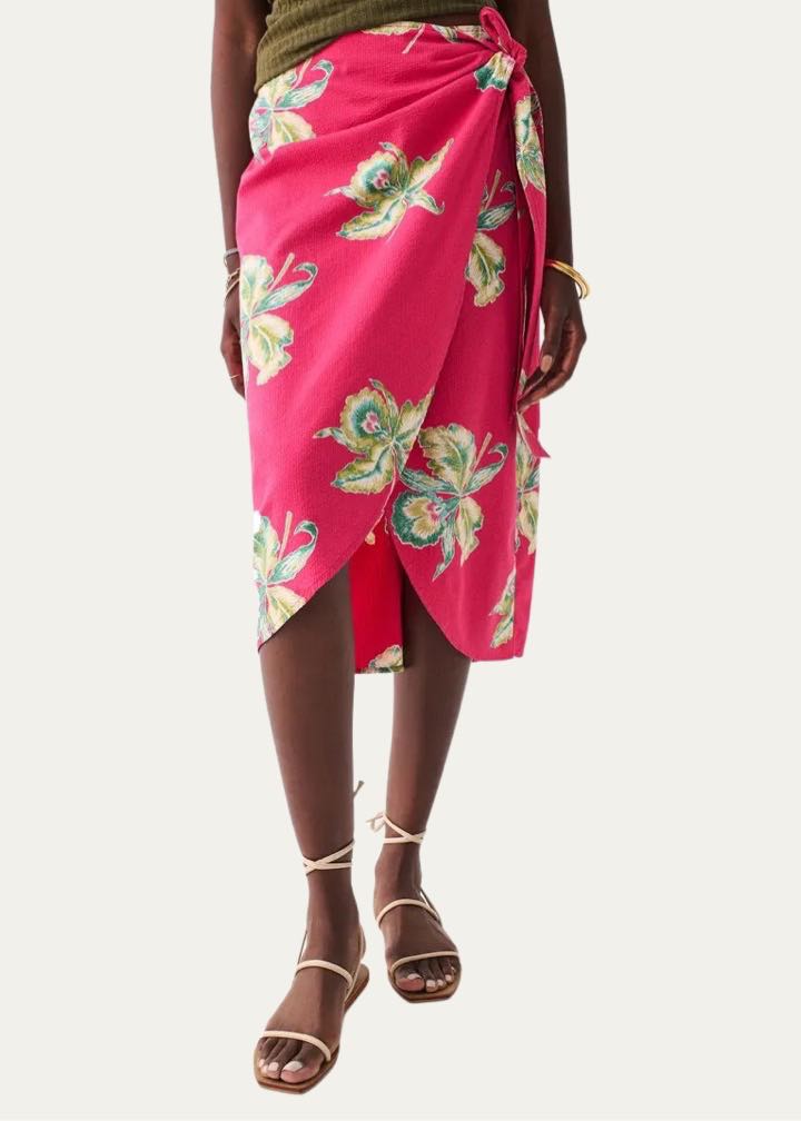 Pacifica Orchid Print Seersucker Wrap Skirt by Faherty