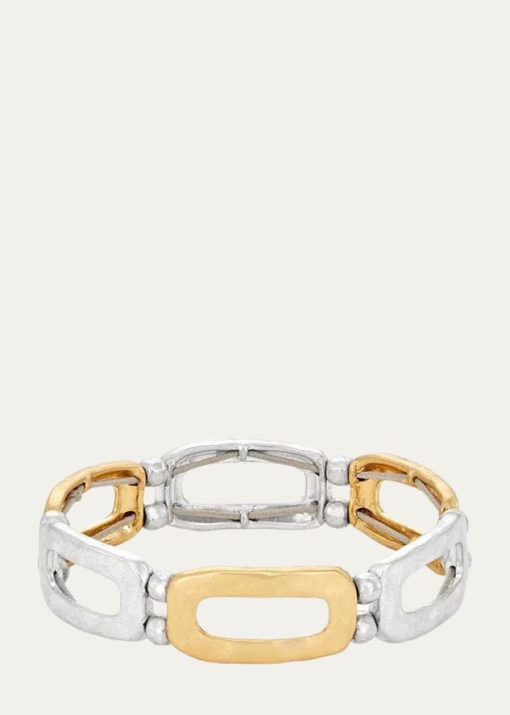 Bella Uno Two-Tone Rectangle Stretch Bracelet by Bella Uno