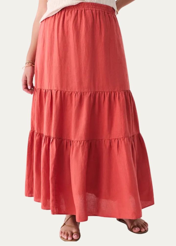 Cala Tiered Linen Maxi Skirt by Faherty