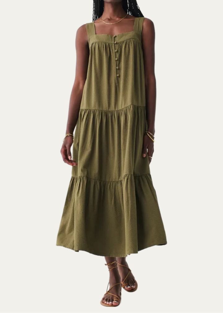 Marina Tiered Seersucker Midi Dress by Faherty