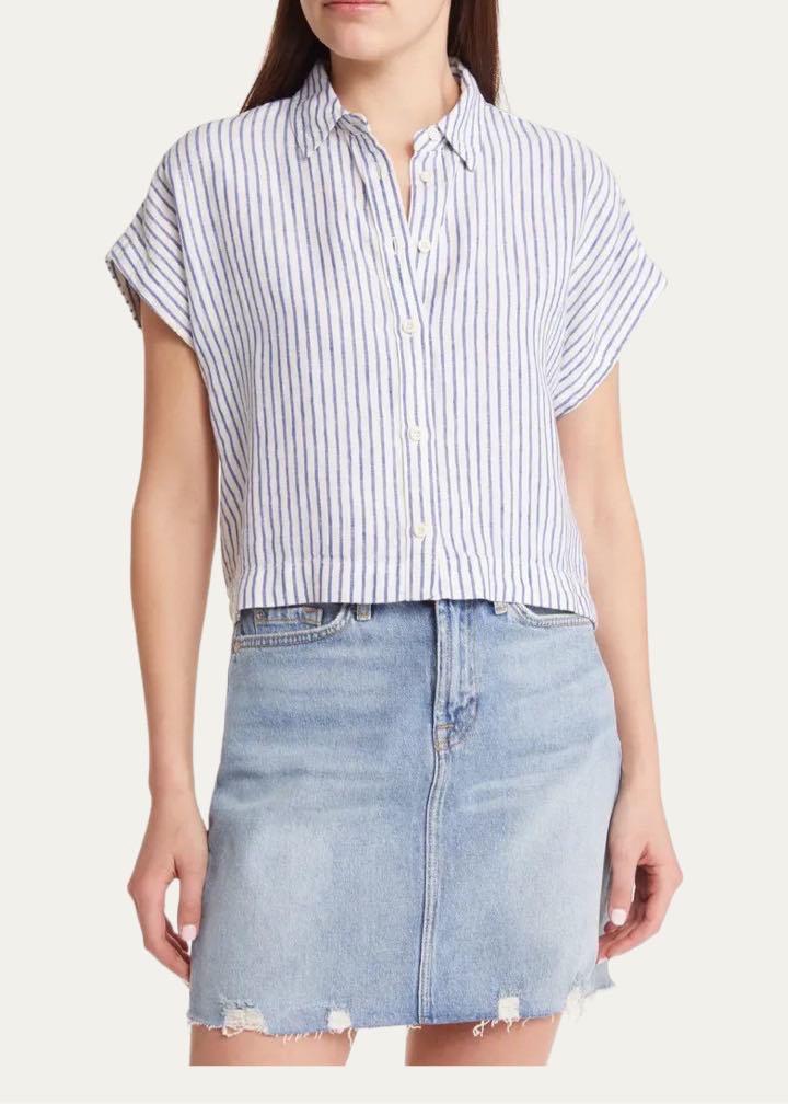 Stripe Dolman Crop Button-Up Linen Shirt by Madewell