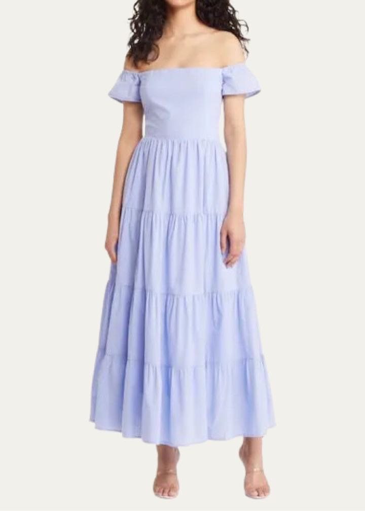 Off the Shoulder Tiered Cott0on Dress by Charles Henry