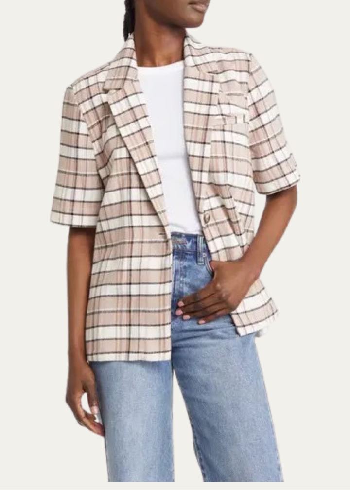 Plaid Short Sleeve Blazer by Treasure & Bond