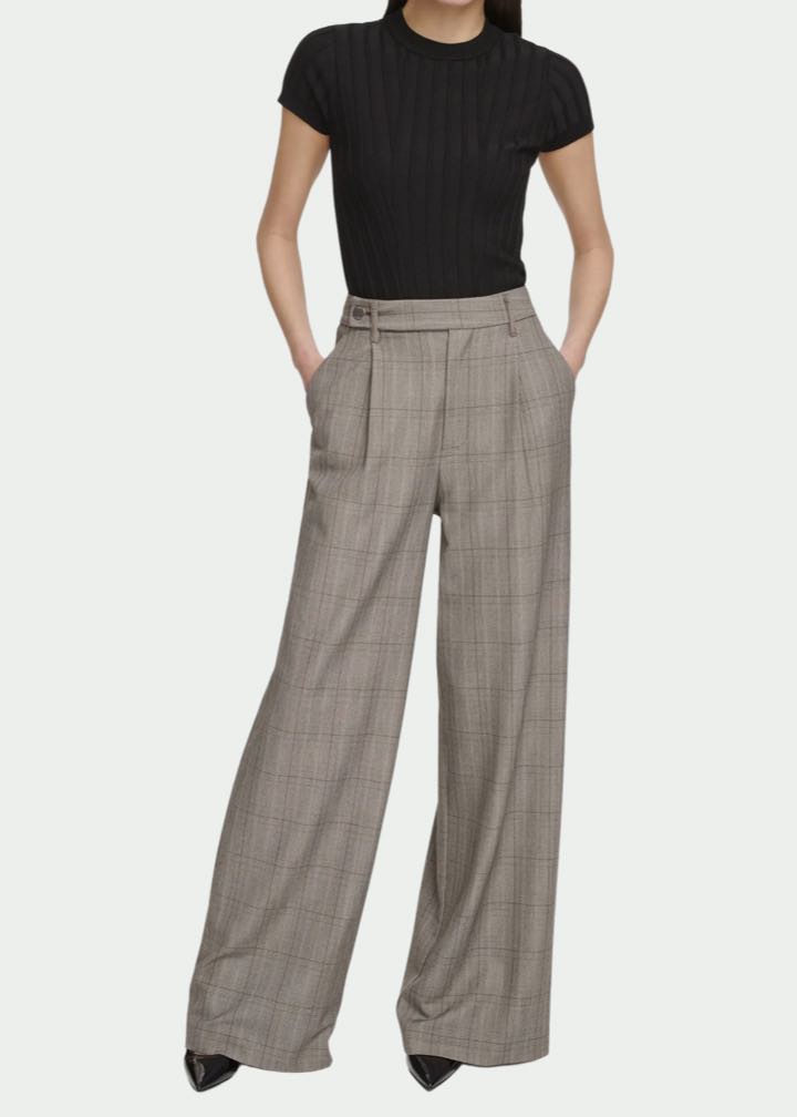 Glen Plaid Wide Leg Pants by DKNY