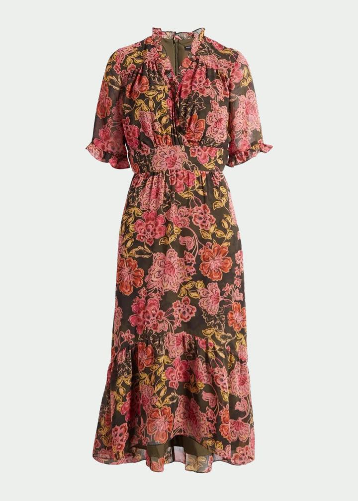 Maggy London Floral Ruffle Faux Wrap Midi Dress | Nordstrom