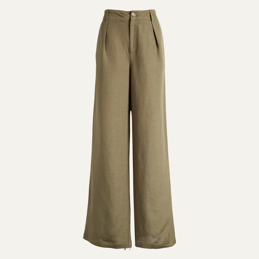 Dallas Pleated High Waist Wide Leg Linen Blend Trousers by Paige