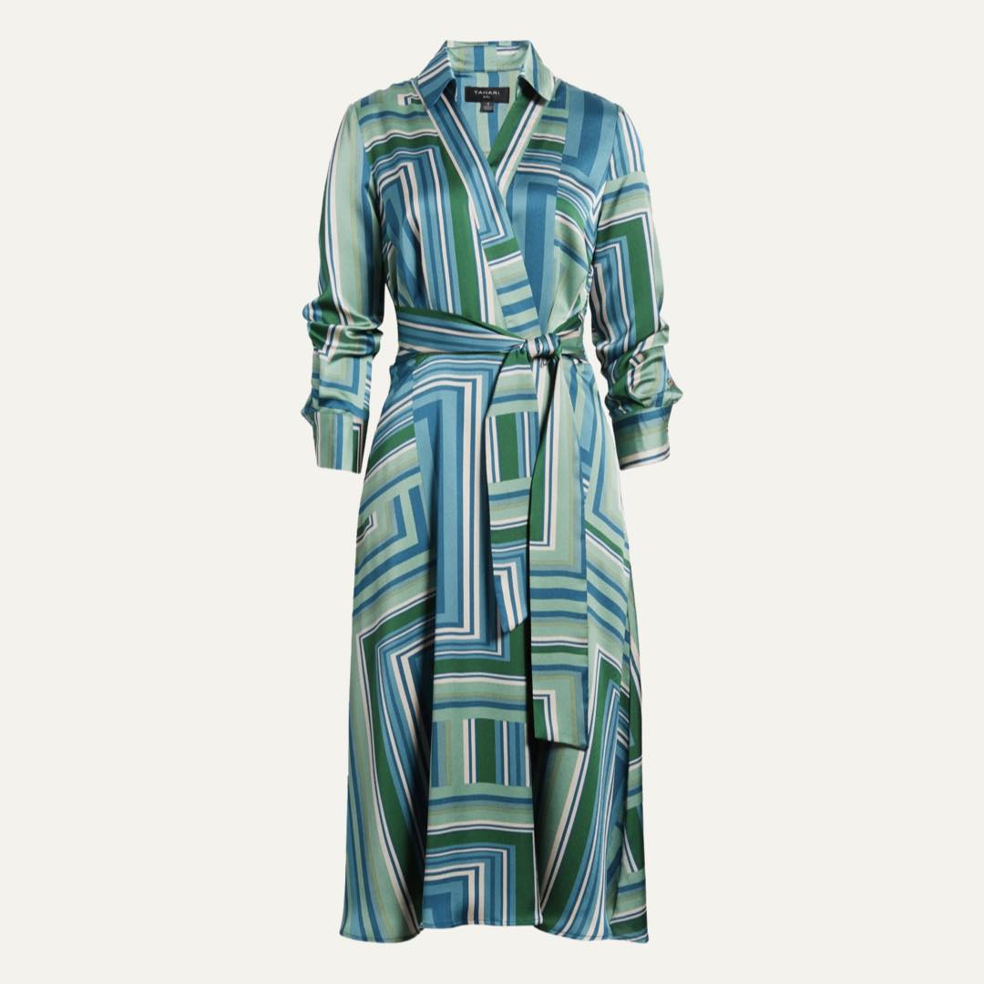 Abstract Print Long Sleeve Satin Midi Dress by Tahari ASL
