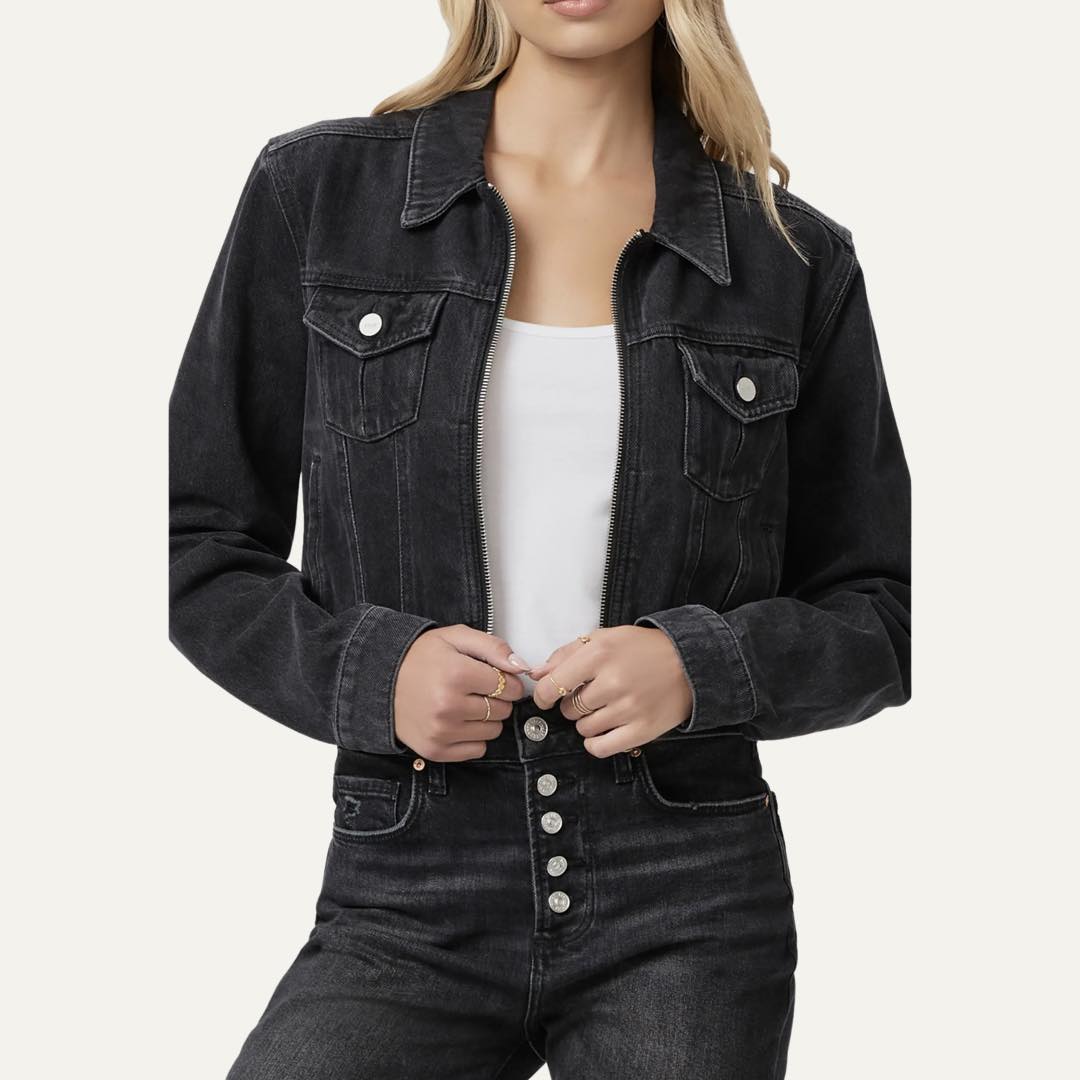 Vivienne Zip Crop Relaxed Fit Denim Jacket by Paige