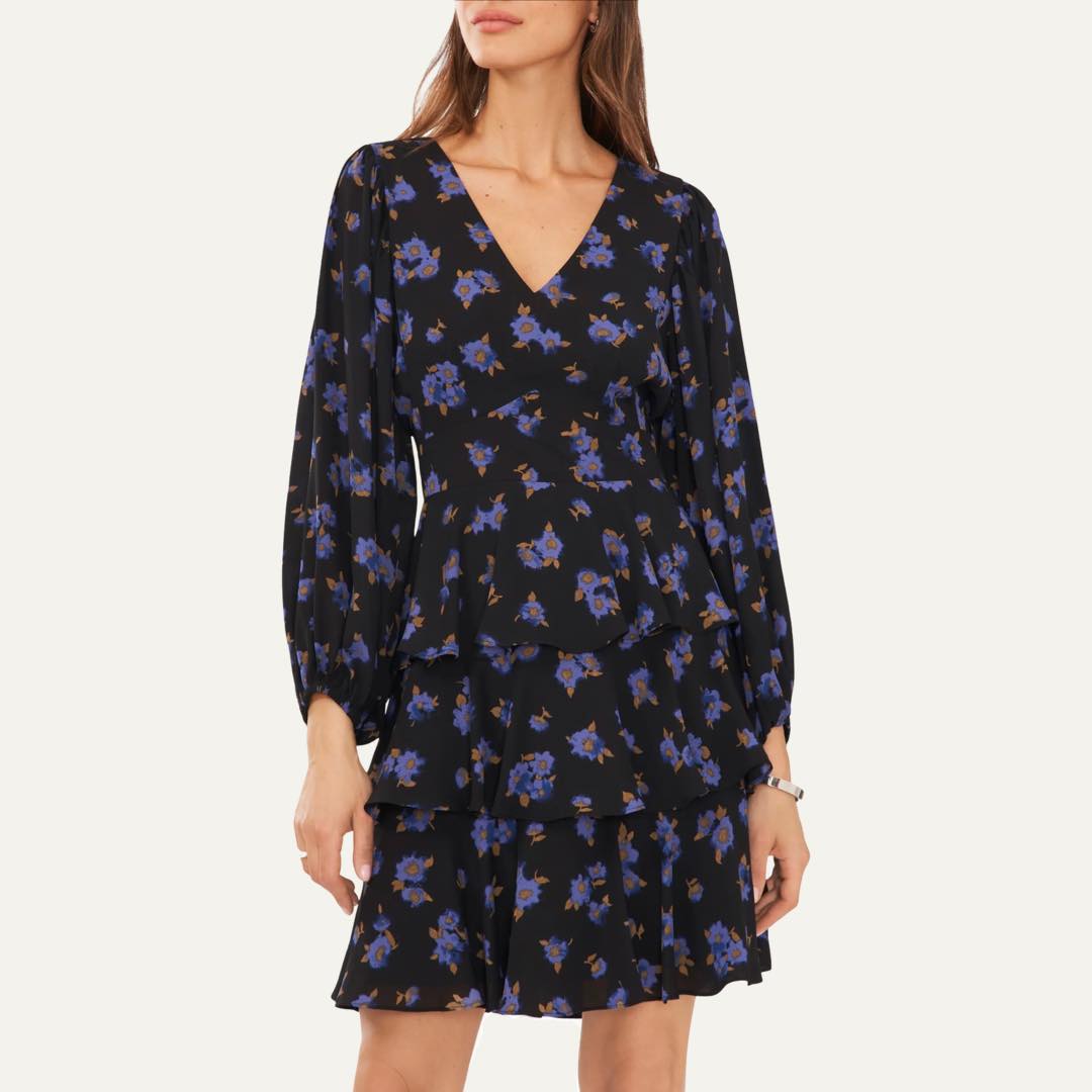 Floral Ruffle Tiered Balloon Sleeve Dress by Halogen®